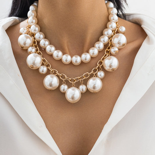 Light luxury style pearl bead pendant necklace