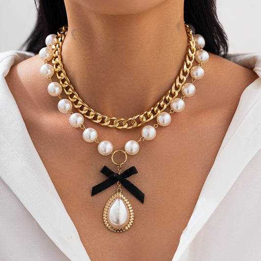 Fashionable alloy bead multi-layer necklace